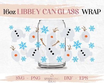 Olaf Christmas LIBBEY Can glass wrap SVG 16oz, Christmas Libbey Glass Can Svg, Snowman Can Wrap Svg, Frozen SVG Wrap, Christmas Glass Svg