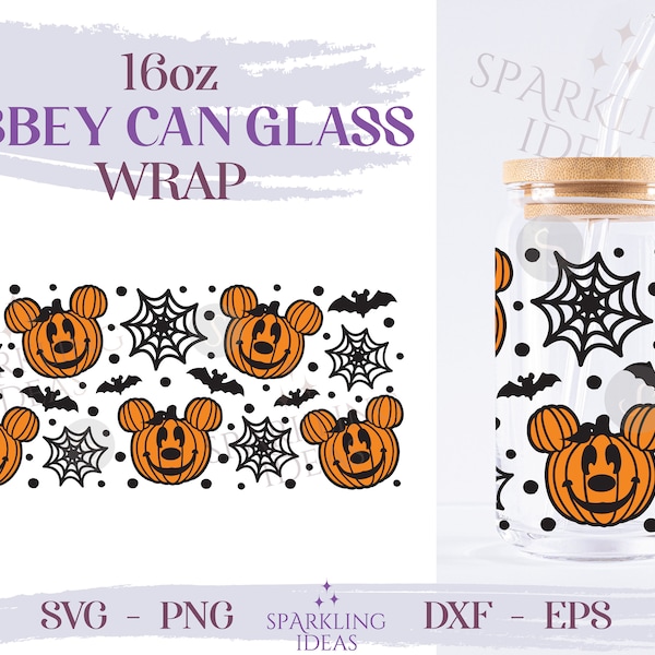 Mickey Pumpkin Libbey 16oz Glass SVG, Pumpkin Halloween Ears  Libbey Glass Svg, Magical Halloween Wrap Svg