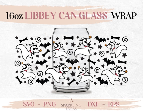 Zero LIBBEY Can glass wrap SVG 16oz, Nightmare before Christmas Libbey Glass Can Svg, Zero Can Wrap Svg, Creepy Halloween SVG Wrap