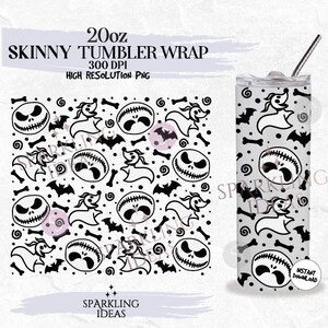20oz Skinny Tumbler Jack and Zero Wrap, Jack Skellington Tumbler, Zero Digital PNG Sublimation