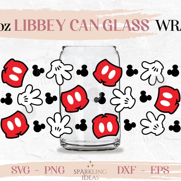 Mouse Gloves Pants  LIBBEY Can glass wrap SVG 16oz, Magic Kingdom Libbey Glass Svg, Mouse Hands Wrap Svg, Mouse Svg