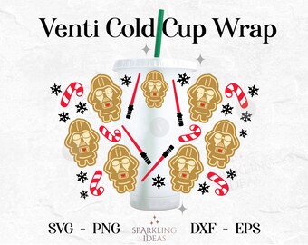Darth Vader Wrap For Cold Cups 24oz SVG, Christmas Cookies Cold Cup Svg, Star Wars Wrap Svg, Lightsaber Wrap Svg, Gingerbread Cookie Svg
