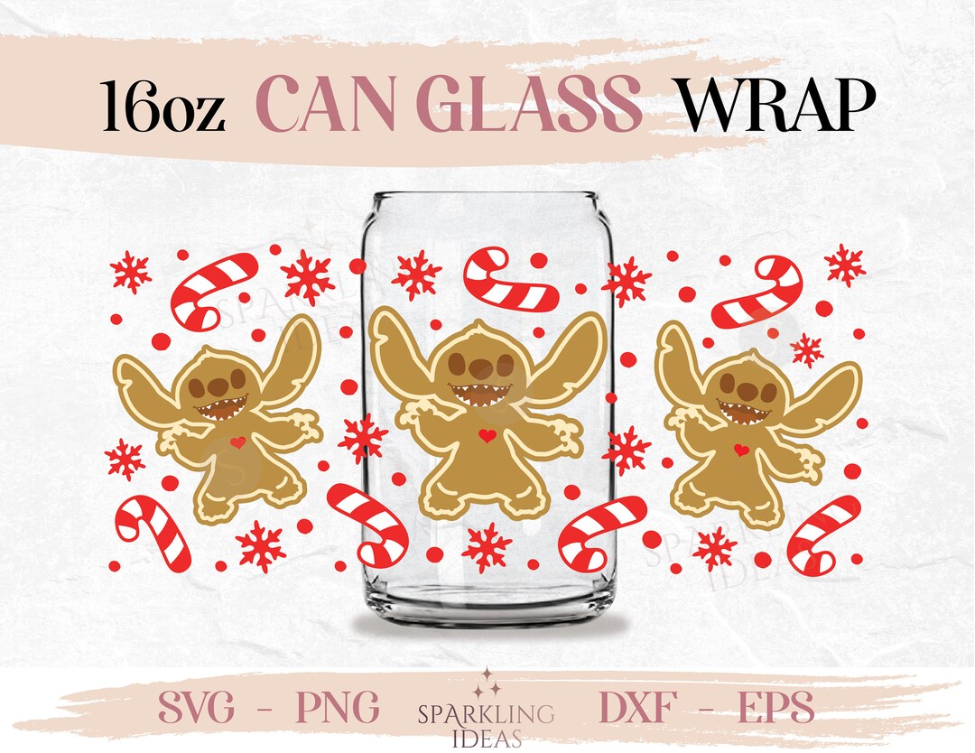 Stitch Libbey Can Glass Wrap SVG 16oz, Christmas Cookies Can Glass Wrap