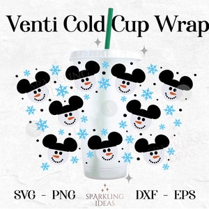 Snowman Ears Wrap For Cold Cups 24oz SVG, Christmas Snowman Cold Cup Svg, Holiday Christmas Wrap Svg, Mouse Head SVG