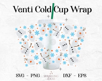 Olaf Christmas Wrap For Cold Cups 24oz SVG, Christmas Snowman Cold Cup Svg, Holiday Christmas Wrap Svg, Frozen SVG, Warm Hugs SVG