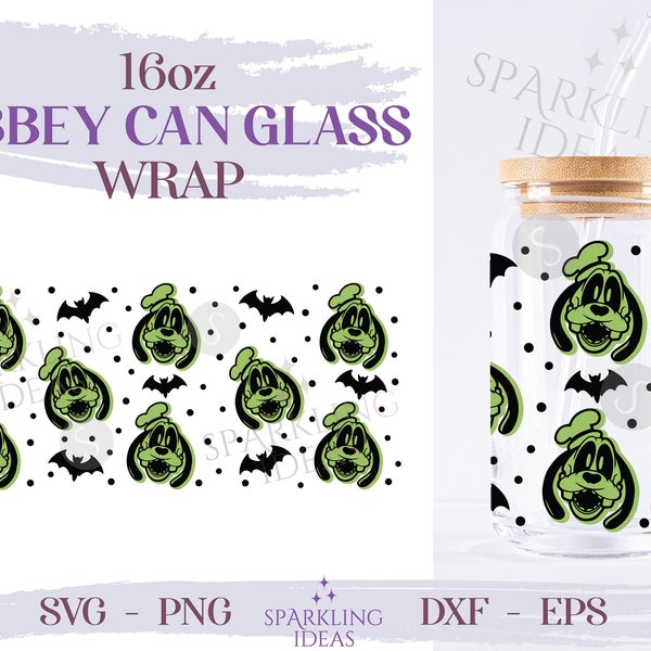 Goofy Halloween 16oz Glass SVG, Goofy Horror Glass Svg, Magical Halloween Wrap Svg