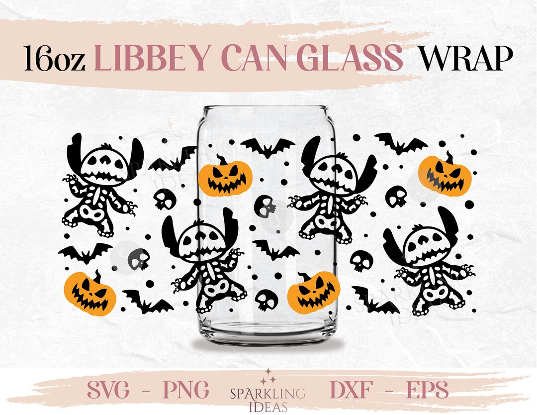Spooky Stitch LIBBEY Can Glass Wrap SVG 16oz, Skeleton Stitch Libbey