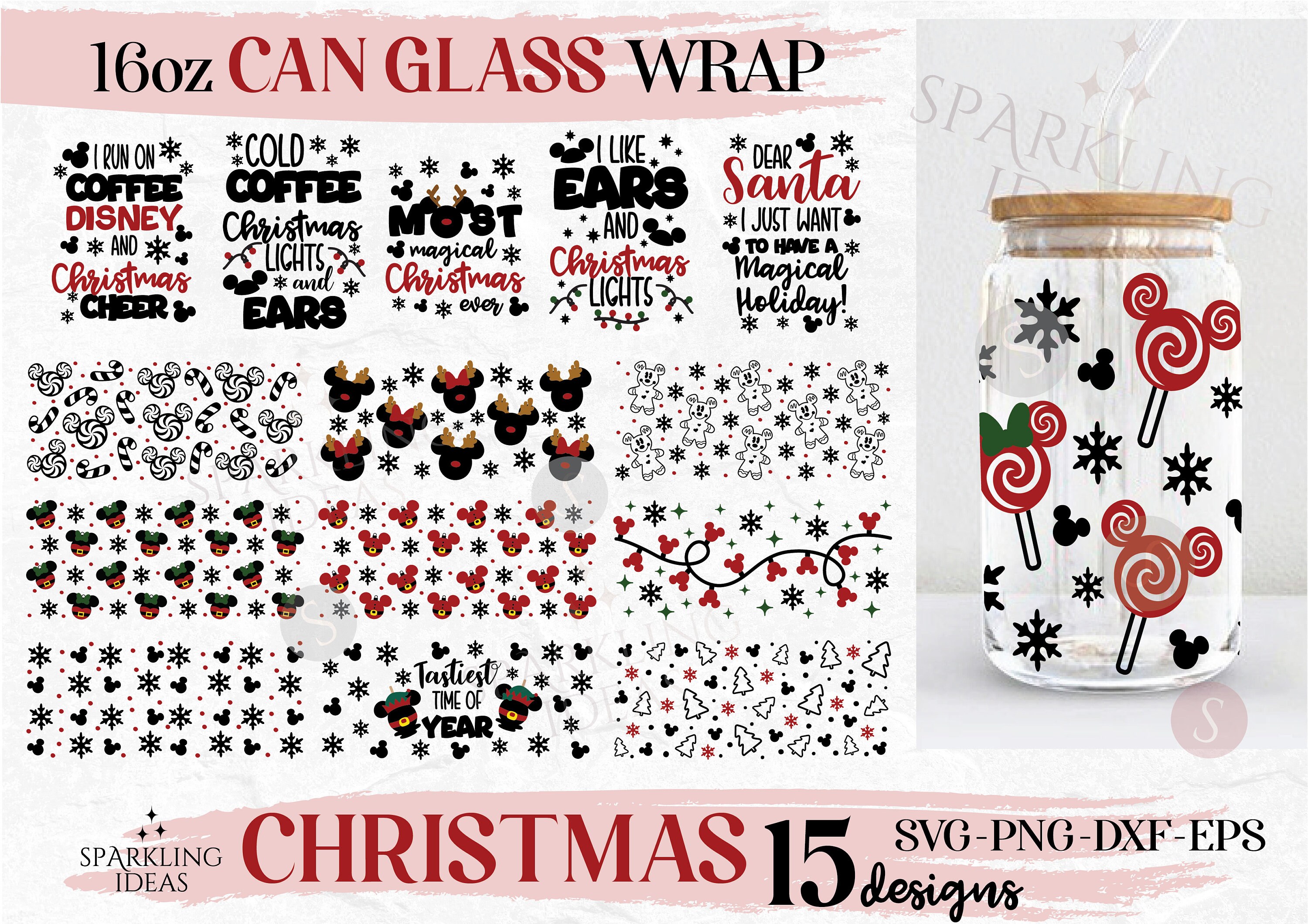 Funny Mouse Christmas Libbey Can Glass SVG Bundle, Christmas Bundle Cut Files, Holiday Wrap Bundle, Christmas Can Svg