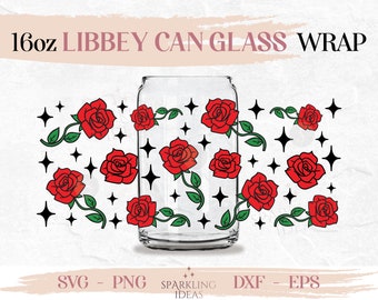 Enchanted Rose LIBBEY Can glass wrap SVG 16oz, Beauty and the Beast Libbey Glass Svg, Princess Inspired Wrap Svg