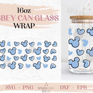 Mouse with hearts Libbey 16oz Can SVG, Mouse Blue Hearts Libbey Glass Svg, Mouse Love Wrap Svg, Valentines Svg