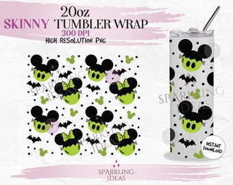 20oz Skinny Tumbler Frankenstein Ears Wrap, Mouse Frankenstein Tumbler, Mouse Halloween Digital PNG Sublimation