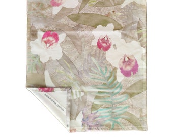 Cattleya Orchids Floral Printed Cotton Tea Towel in Neutral Taupe, Gift for Orchid Lovers