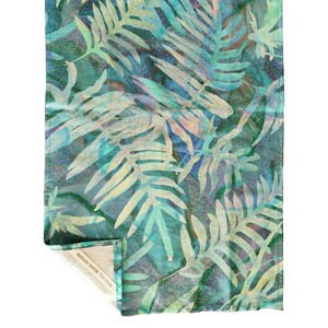 Green Hawaiian Ferns on Slate Blue Background Printed Cotton Tea Towel