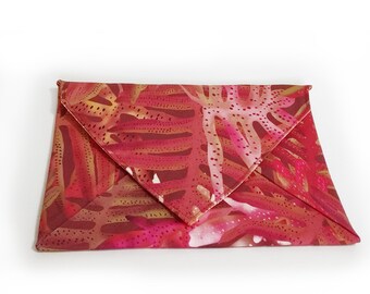 Red Ferns Small Cotton Envelope Clutch