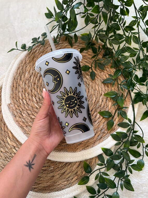 Sun & moon cold cup// personalised cold cup// reusable Starbucks inspired// iced coffee tumbler//