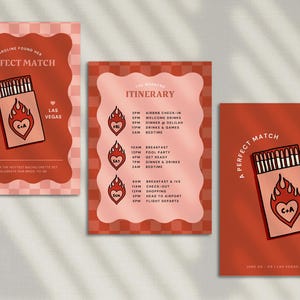 Suite de modèles d&#39;invitation et d&#39;itinéraire EVJF modifiables - modèle numérique « Correspondance parfaite » - EVJF, shower de mariage