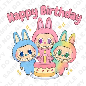 la bu bu Feliz cumpleaños SVG descarga digital imagen celebración labubuhappybirthday gran energía labubu caja ciega