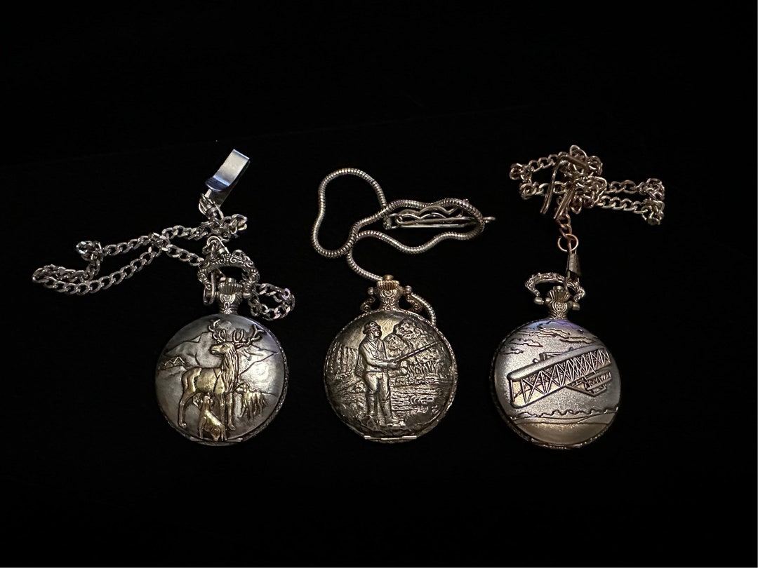 3 Vintage Pocket Watches, Milangenevareliance Croton Quartz, Deer