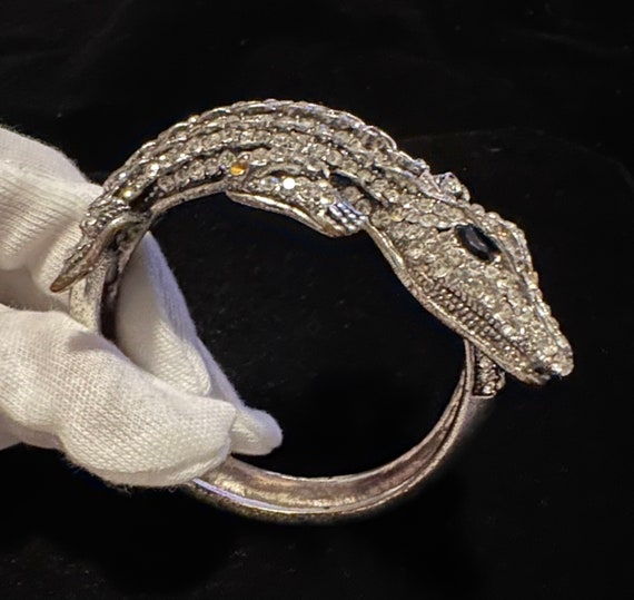 Vintage Clear Rhinestone, Silver Tone, Lizard Hin… - image 3