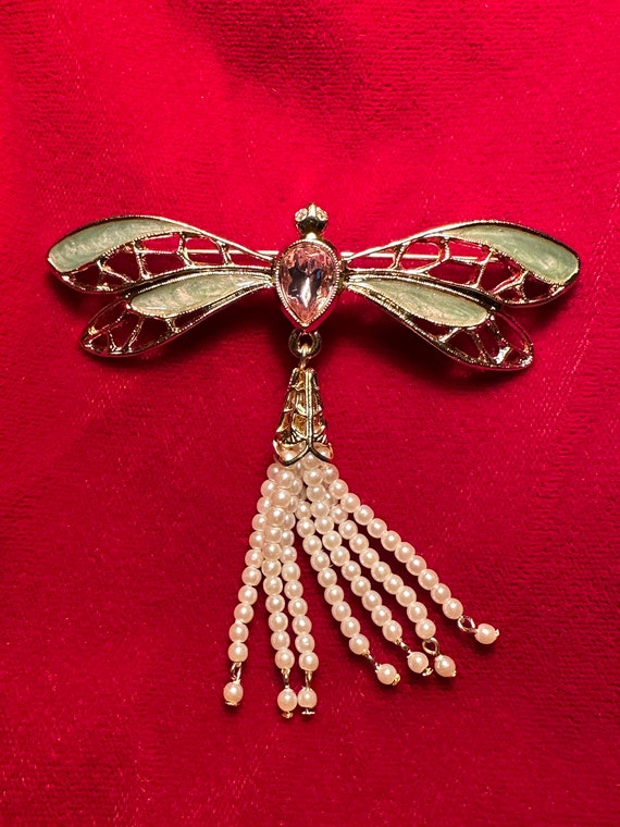 Vintage Avon Dragonfly Brooch-Pin Faux Pearls, Ena
