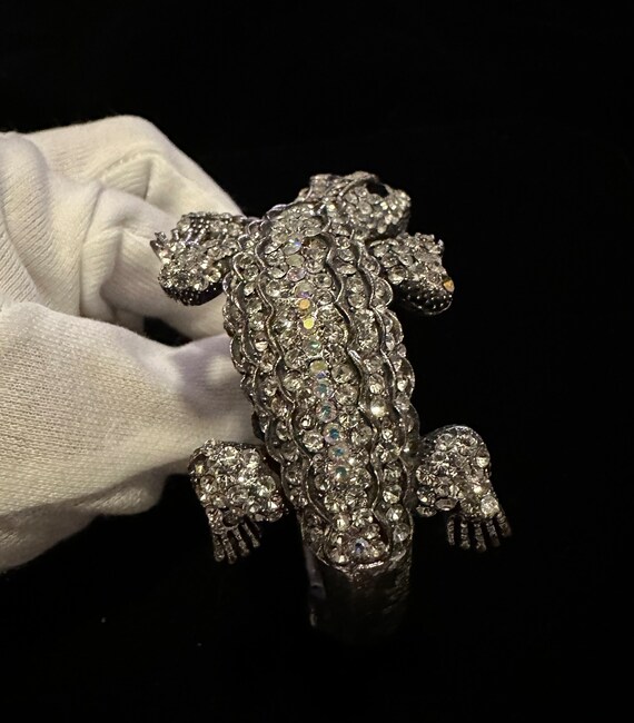 Vintage Clear Rhinestone, Silver Tone, Lizard Hin… - image 6