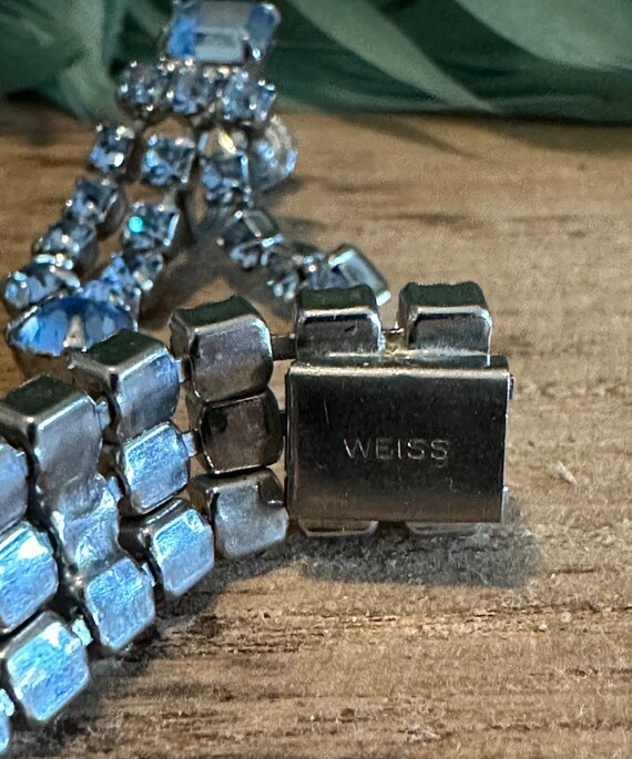Vintage WEISS Ice Blue Rhinestone Bracelet and Sc… - image 4