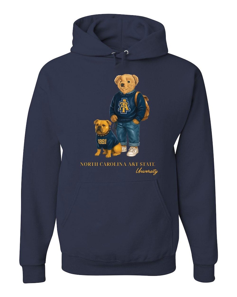 Polo Bear Inspired North Carolina A&T State University Hooded Sweatshirt Navy