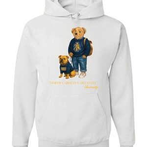 Polo Bear Inspired North Carolina A&T State University Hooded Sweatshirt Weiß