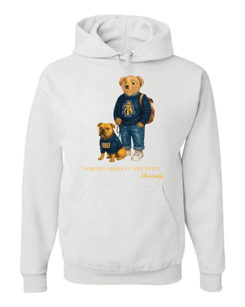 Polo Bear Inspired North Carolina A&T State University Hooded Sweatshirt Weiß