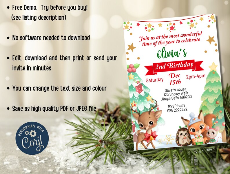 Kids Christmas Birthday Party Invitation Christmas Baby - Etsy