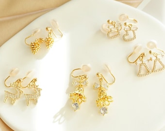Christmas Piercing/No Piercing Ear Clips, 14K Gold Plated Clip on Earrings, Hypoallergenic Cute Earrings, Gift for Her