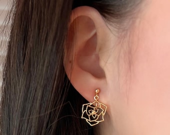 No Piercing Ear Clips, 14K Gold Plated Minimalist Rose Clip on Earings, Wedding Ear Clips, Hypoallergenic Clip on Earrings, Gift for Her