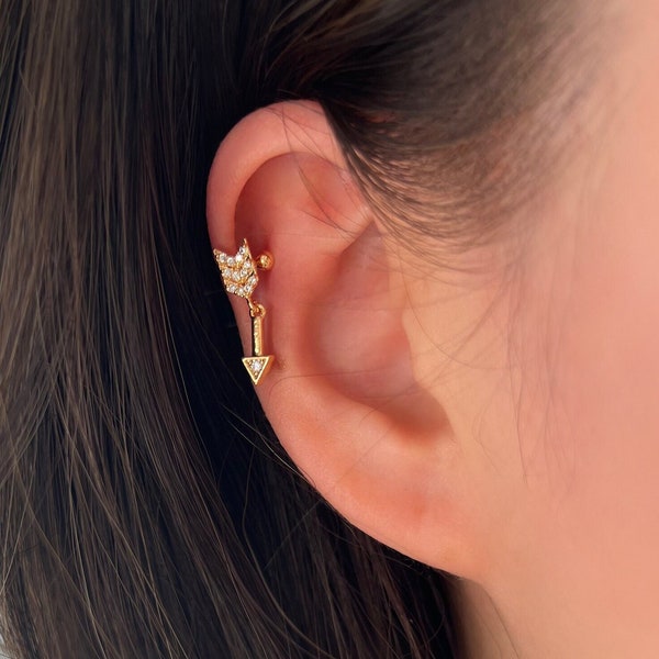 No Piercing Diamond Arrow Ear Cuff, 14K Gold Plated Ear Cuff, Clip on Earing, Gift for her, Boho, Retro Ear Cuff and Wrap Earring.