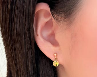 No Piercing Ear Clips, 14K Gold Plated Minimalist Yellow Diamond Clip on Earrings, Tiny Ear Clips, Hypoallergenic Clip on Earrings