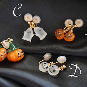 Halloween Piercing/No Piercing Ear Clips, Hypoallergenic Halloween Clip on Earring, 14K Gold Filled Pumpkin Ghost Earring, Halloween Earring