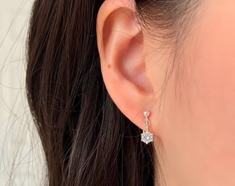 No Piercing Ear Clips, White Gold Plated Sparkling White Diamond Clip on Earrings, Hypoallergenic Ear Clips，Minimalist Clip on Earring Gift