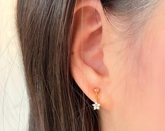 No Piercing Ear Clips, 14K Gold Plated Mini Diamond Flower Clip on Earrings, Hypoallergenic Wedding Ear Clips, Minimalist Earring, Cute Gift