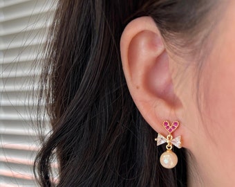 Piercing/No Piercing Ear Clips, 925 Silver Needle, Guardian Angel Clip on Earrings, Pearl Earrings, 14K Gold Filled, Boho, Retro Earring.