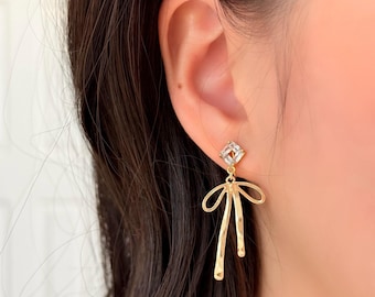 No Piercing Ear Clips, 14K Gold Plated Diamond Large Bow Clip on Earrings, Hypoallergenic Wedding Ear Clips, Thoughtful Cute Gift for her
