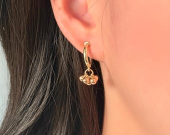 No Piercing Ear Clips, 14K Gold Plated Gold Bead Hoop Clip on Earrings, Hypoallergenic Ear Clips, Stylish Gift