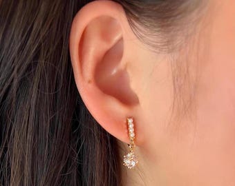 No Piercing Ear Clips, 14K Gold Plated Diamond Ball Pendant Pearl Earrings, Hypoallergenic Clip on Earings, Wedding Ear Clips, Cute Gift