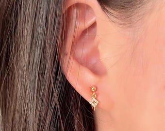 No Piercing Ear Clips, 14K Gold Plated Mini Hollow Geometric Square Clip on Earings, Wedding Ear Clips, Cute Clip on Earrings, Gift for Her