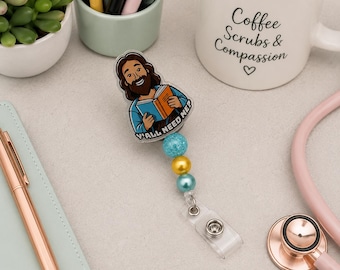 Y’all Need Me? Jesus Badge Reel | Funny Christian Nurse Badge Reel | Retractable ID Holder | Medical Assistant Gift | Faith Badge Clip