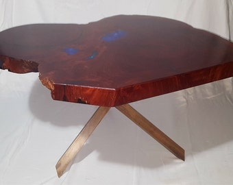 Eucalyptus Epoxy Slab Table with Reclaimed Maple Legs