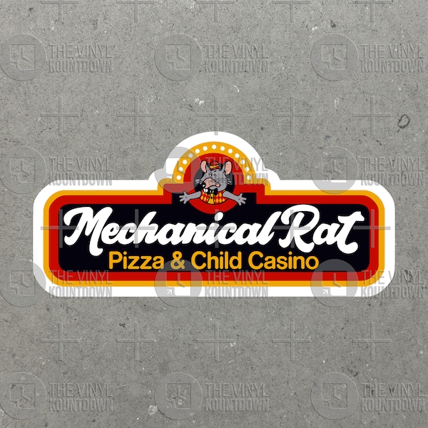 Mechanical Rat Pizza And Child Casino | Funny Retro Sticker for Toolbox, Hard Hat, Laptop, Water Bottle, Computer | Quality Vinyl Sticker