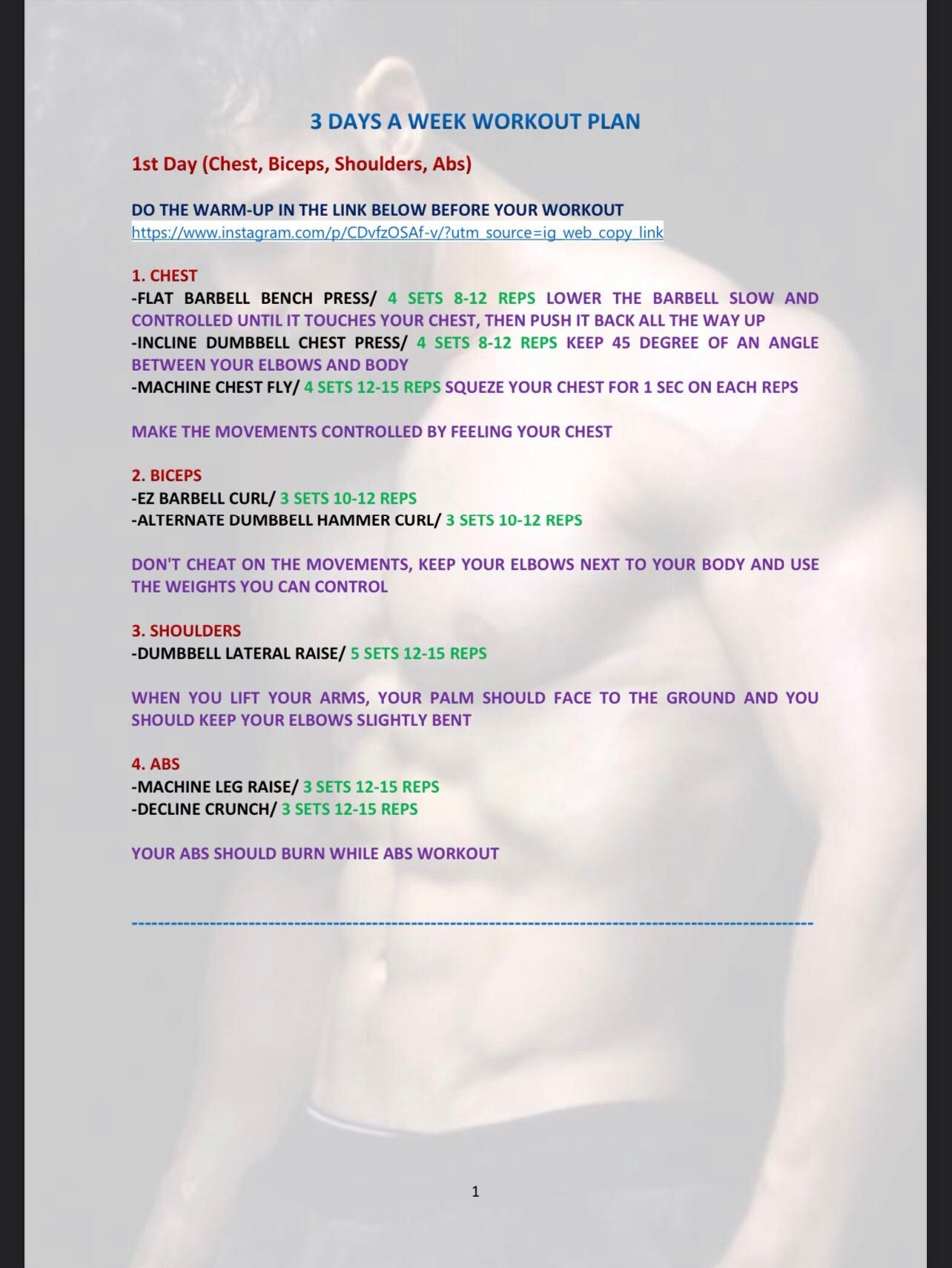 Gym Training Program Workout Plan Gym, Home Workouts Digital Download ...