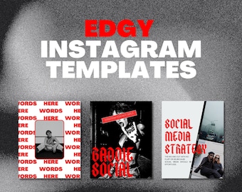 May include: Three Instagram post templates with a red and black color scheme. The first template features a person wearing a black shirt and jeans with the text "Words Here" repeated in a grid pattern. The second template features a person with their hand in the air with the text "Baddie Social" in a bold, gothic font. The third template features two people standing in front of a blurred background with the text "Social Media Strategy" in a bold, gothic font.