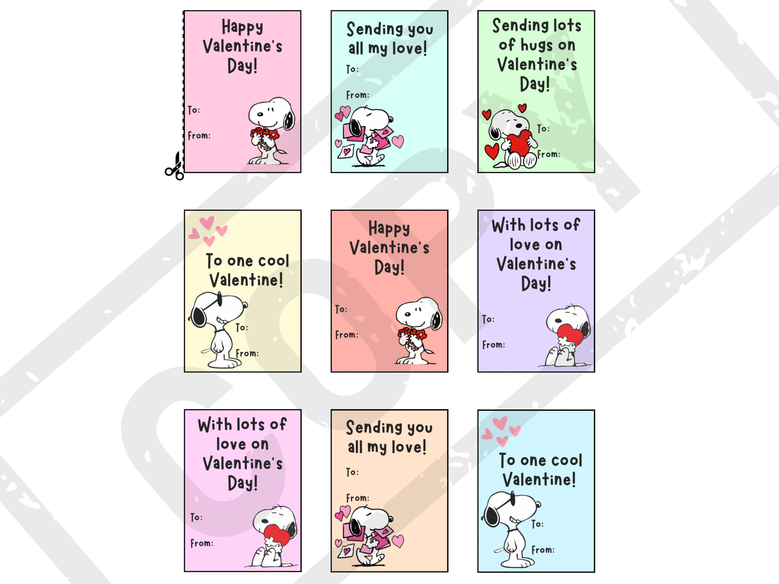 Snoopy Peanuts Printable Valentines Day Favors INSTANT DOWNLOAD - Etsy ...