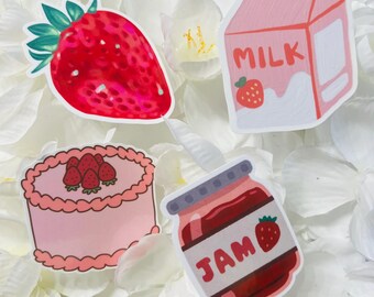 Kawaii Strawberry Sticker Pack | Pink Laptop Stickers
