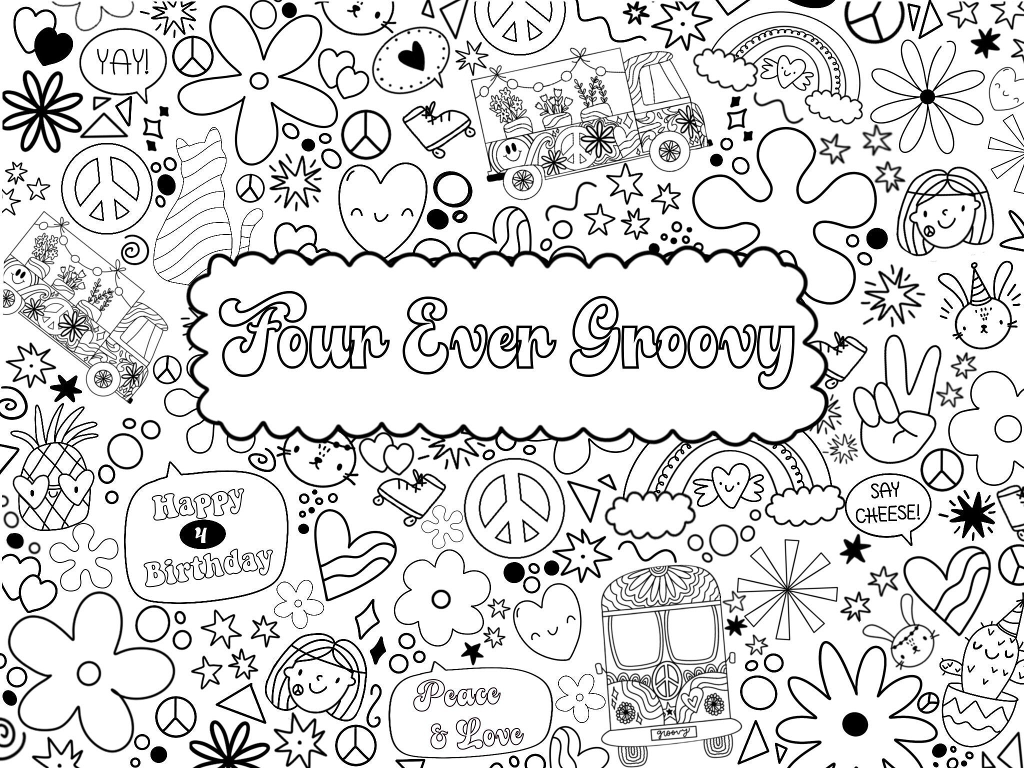 4th Birthday "four Ever Groovy" Coloring Sheet Activity - Etsy